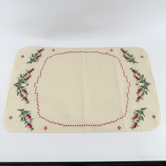Other - Vintage Cross Stitch Floral Embroidery Cream Place Mat Table Runner 16x11